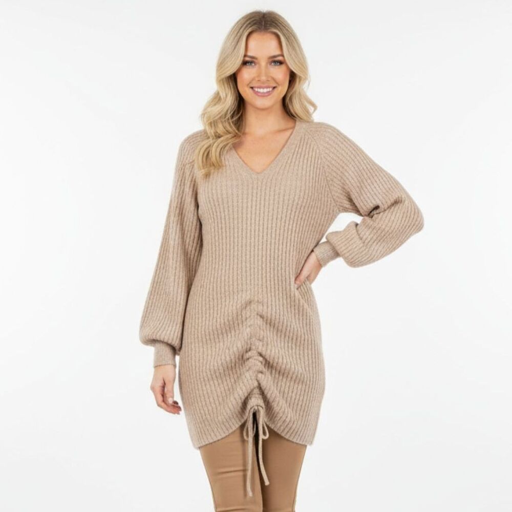 Steve Madden BB Dakota Ivory Ribbed Long Sleeve Knit Sweater Dress L